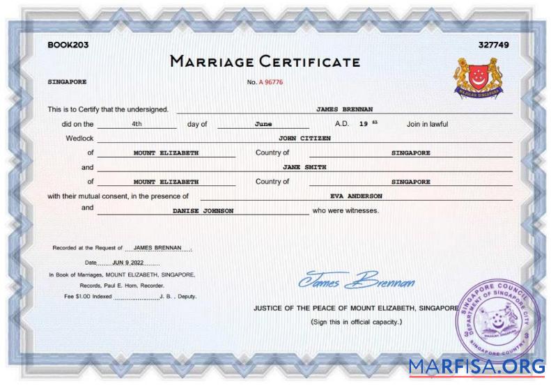 Blank Singapore marriage certificate Word and PDF template